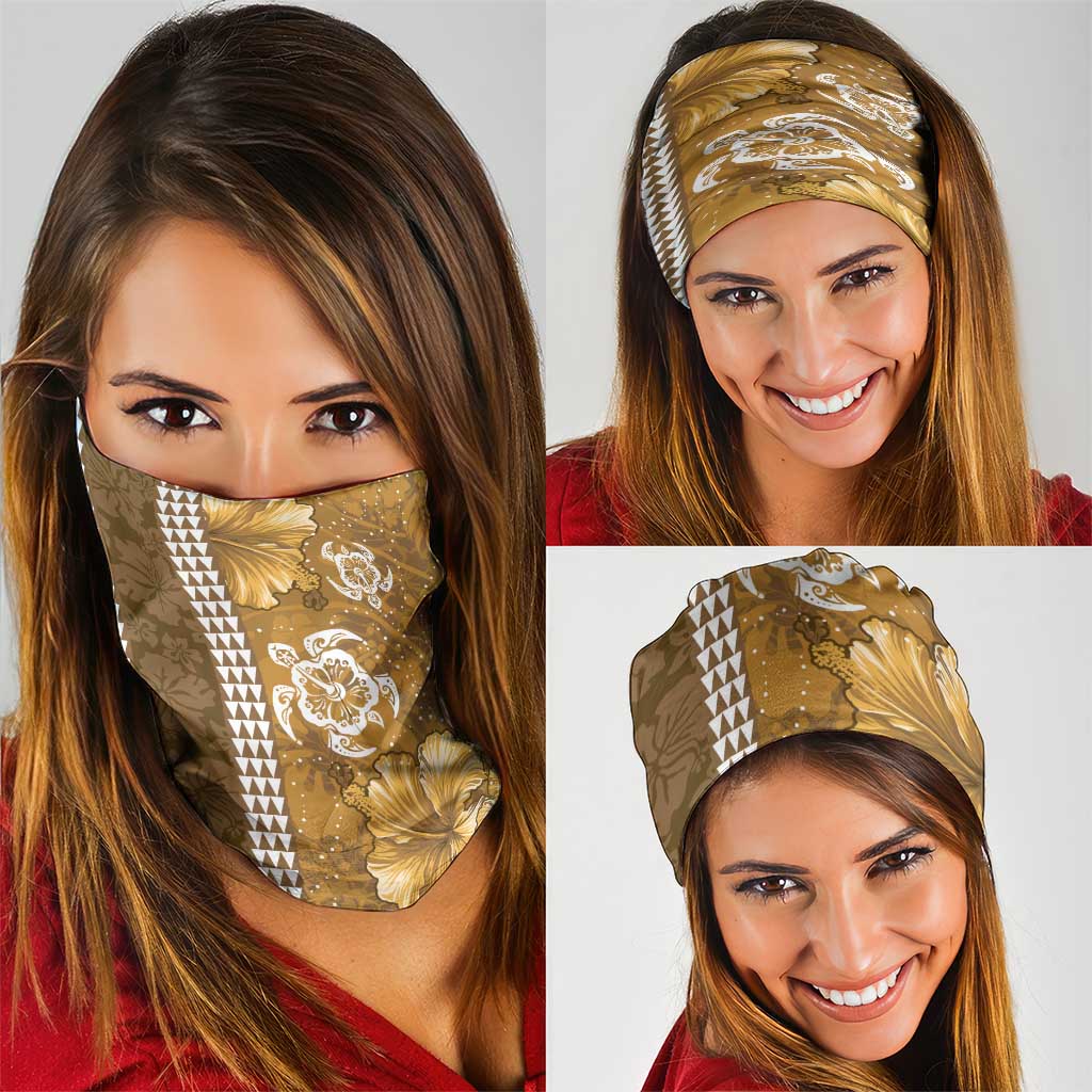 Gold Hibiscus Turle Neck Gaiter Hawaiian Style Tribal Tapa Pattern - Polynesian Pride