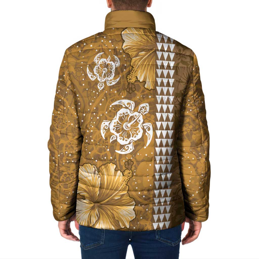 Gold Hibiscus Turle Padded Jacket Hawaiian Style Tribal Tapa Pattern - Polynesian Pride