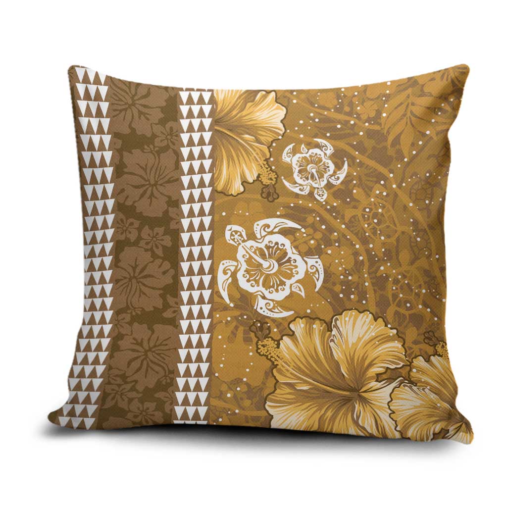 Gold Hibiscus Turle Pillow Cover Hawaiian Style Tribal Tapa Pattern - Polynesian Pride