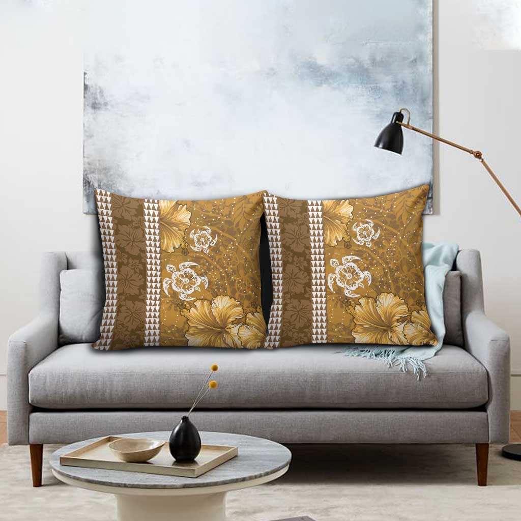 Gold Hibiscus Turle Pillow Cover Hawaiian Style Tribal Tapa Pattern - Polynesian Pride