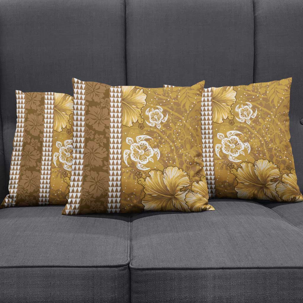 Gold Hibiscus Turle Pillow Cover Hawaiian Style Tribal Tapa Pattern - Polynesian Pride