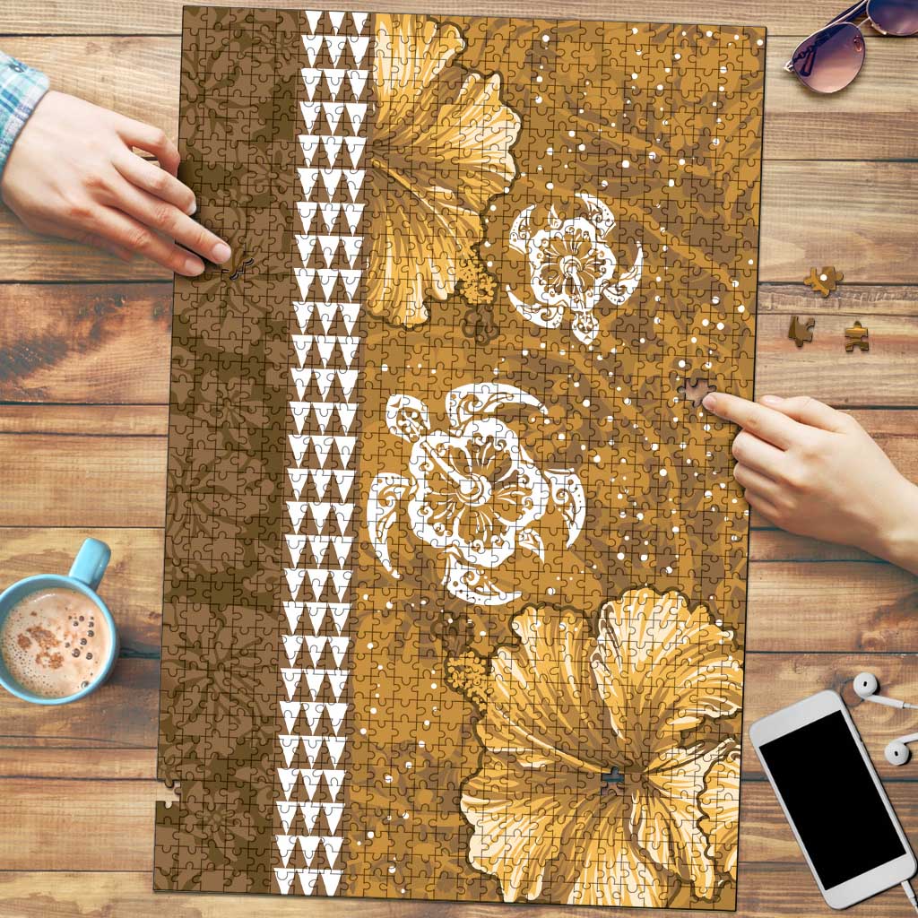 Gold Hibiscus Turle Puzzle Hawaiian Style Tribal Tapa Pattern - Polynesian Pride