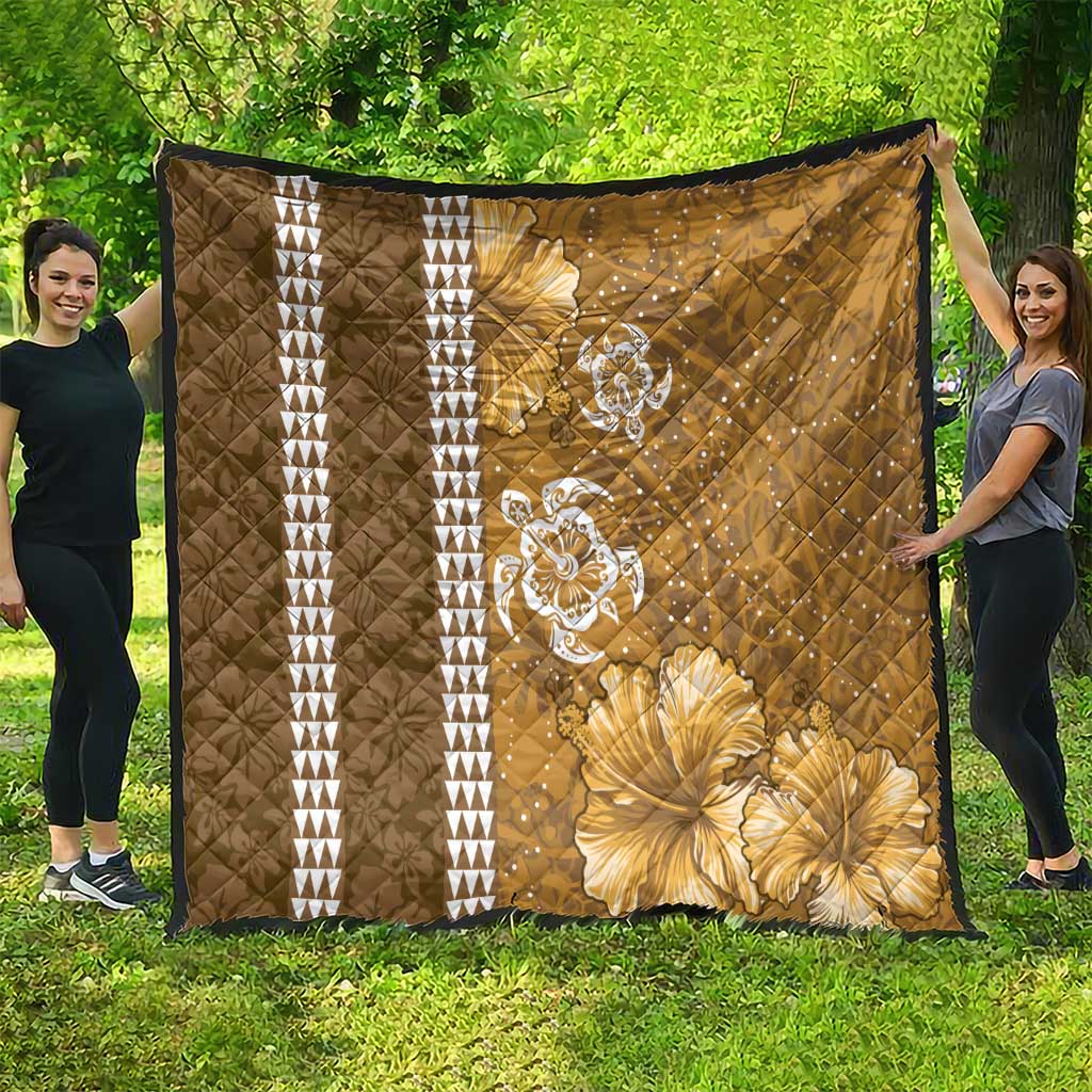 Gold Hibiscus Turle Quilt Hawaiian Style Tribal Tapa Pattern