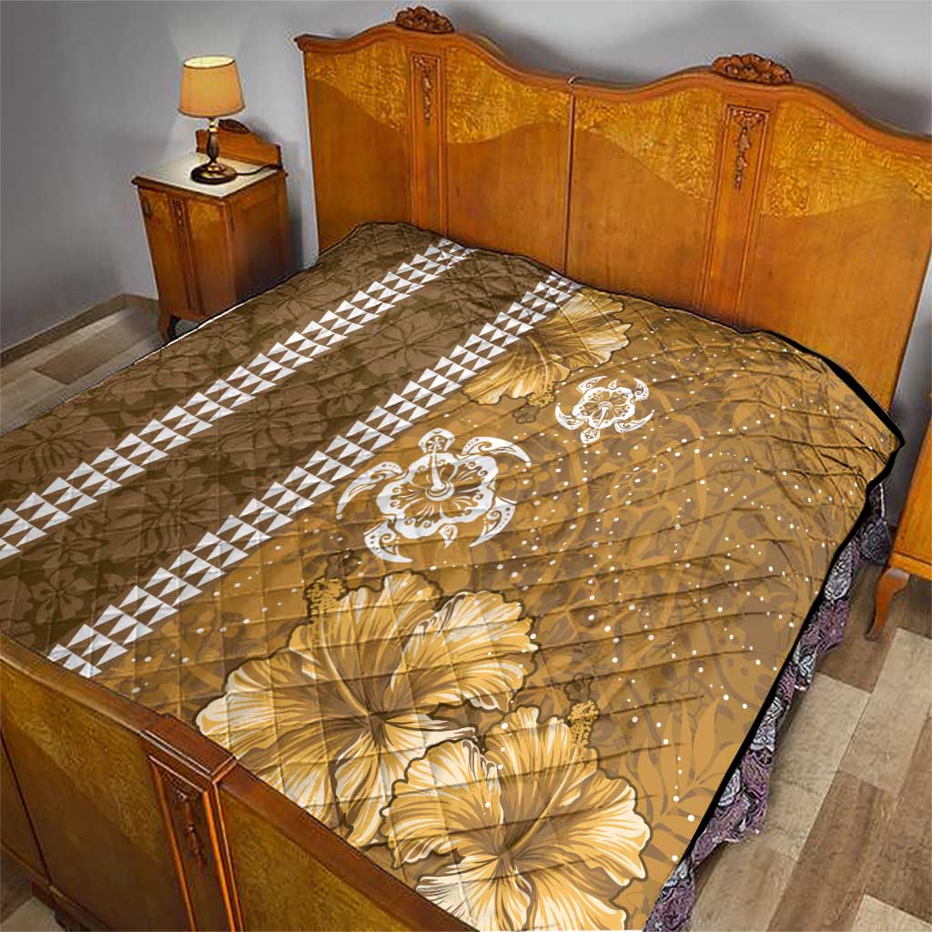 Gold Hibiscus Turle Quilt Hawaiian Style Tribal Tapa Pattern