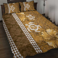 Gold Hibiscus Turle Quilt Bed Set Hawaiian Style Tribal Tapa Pattern
