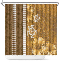Gold Hibiscus Turle Shower Curtain Hawaiian Style Tribal Tapa Pattern