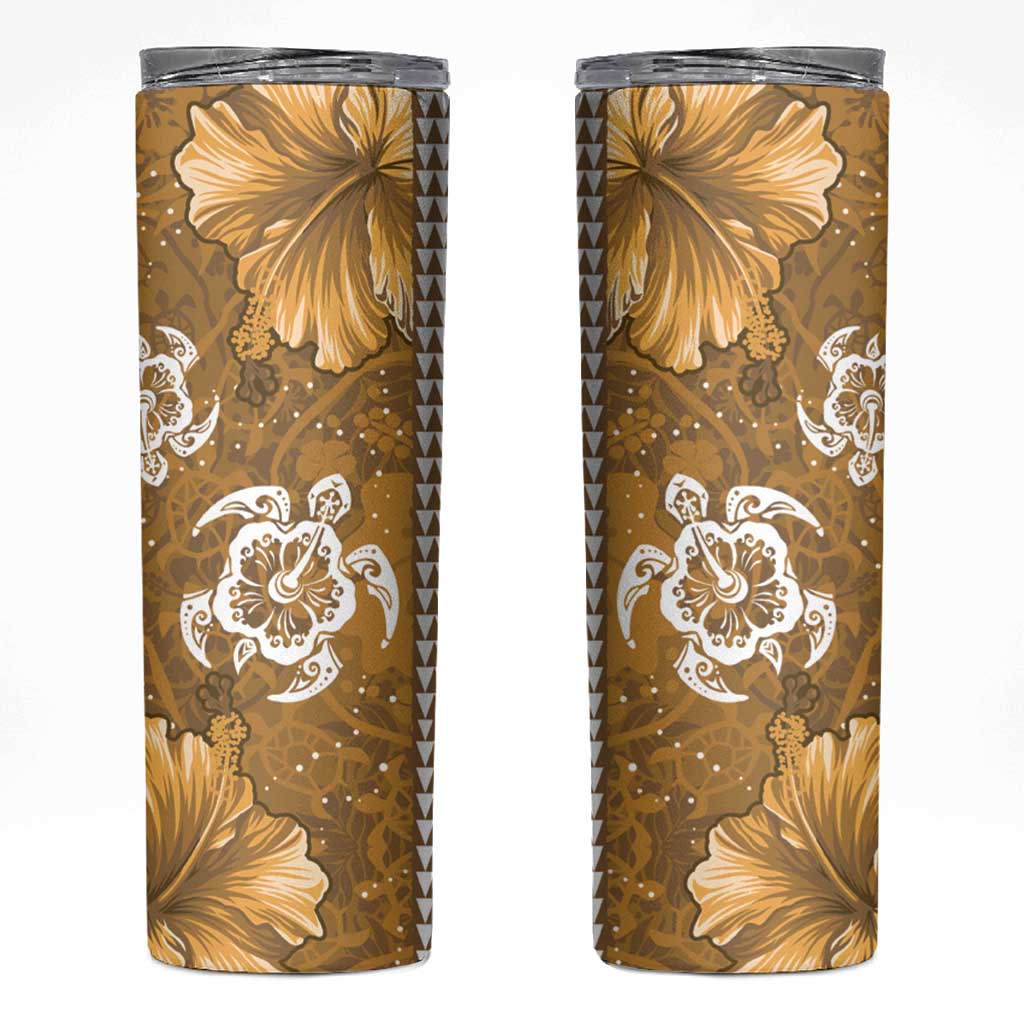 Gold Hibiscus Turle Skinny Tumbler Hawaiian Style Tribal Tapa Pattern