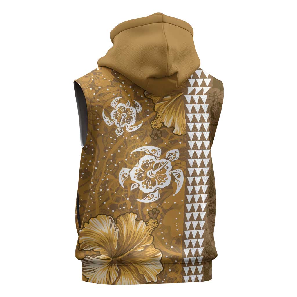 Gold Hibiscus Turle Sleeveless Hoodie Hawaiian Style Tribal Tapa Pattern - Polynesian Pride