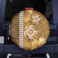 Gold Hibiscus Turle Spare Tire Cover Hawaiian Style Tribal Tapa Pattern