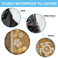 Gold Hibiscus Turle Spare Tire Cover Hawaiian Style Tribal Tapa Pattern