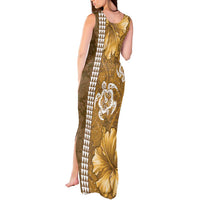 Gold Hibiscus Turle Tank Maxi Dress Hawaiian Style Tribal Tapa Pattern