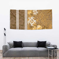 Gold Hibiscus Turle Tapestry Hawaiian Style Tribal Tapa Pattern