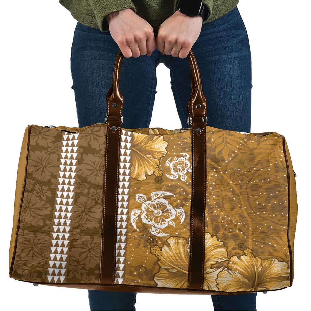 Gold Hibiscus Turle Travel Bag Hawaiian Style Tribal Tapa Pattern - Polynesian Pride