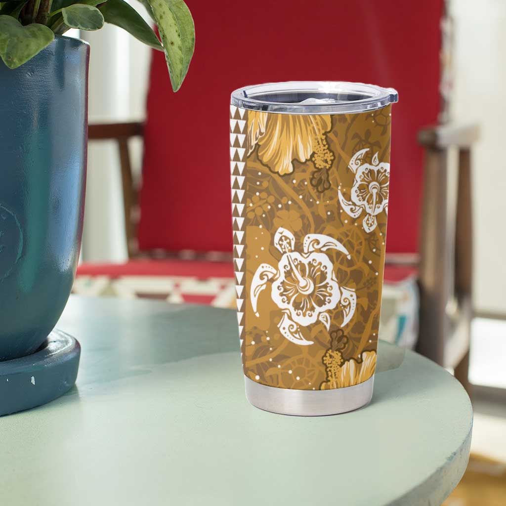 Gold Hibiscus Turle Tumbler Cup Hawaiian Style Tribal Tapa Pattern