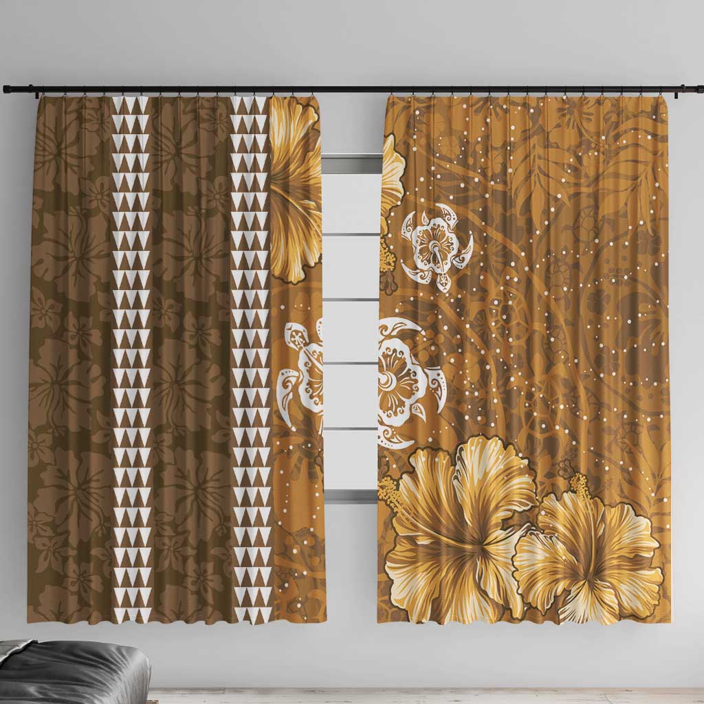 Gold Hibiscus Turle Window Curtain Hawaiian Style Tribal Tapa Pattern