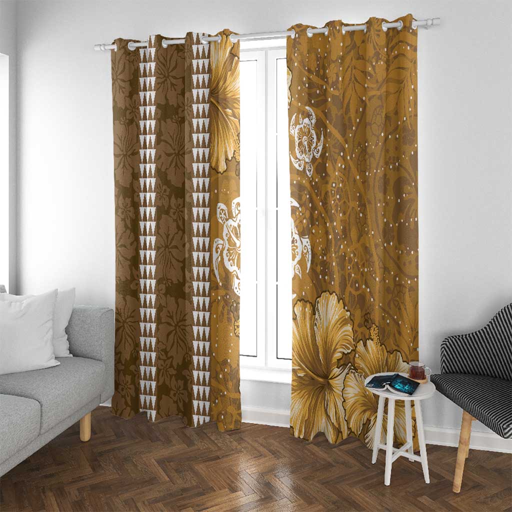 Gold Hibiscus Turle Window Curtain Hawaiian Style Tribal Tapa Pattern