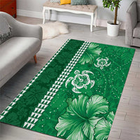 Green Hibiscus Turle Area Rug Hawaiian Style Tribal Tapa Pattern