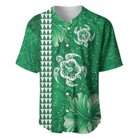 Green Hibiscus Turle Baseball Jersey Hawaiian Style Tribal Tapa Pattern LT9 Green - Polynesian Pride