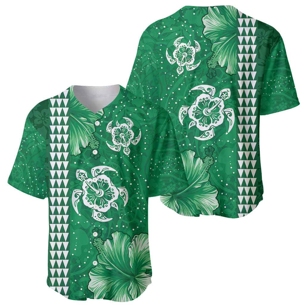 Green Hibiscus Turle Baseball Jersey Hawaiian Style Tribal Tapa Pattern LT9 - Polynesian Pride
