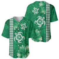 Green Hibiscus Turle Baseball Jersey Hawaiian Style Tribal Tapa Pattern LT9 - Polynesian Pride