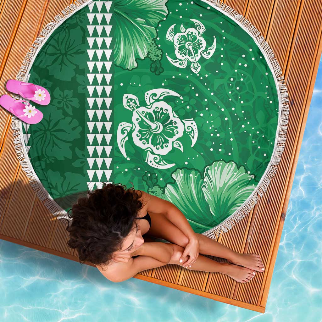 Green Hibiscus Turle Beach Blanket Hawaiian Style Tribal Tapa Pattern