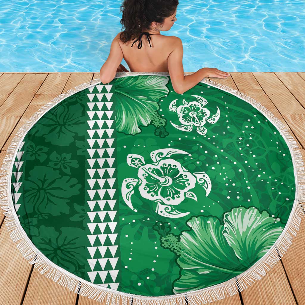 Green Hibiscus Turle Beach Blanket Hawaiian Style Tribal Tapa Pattern