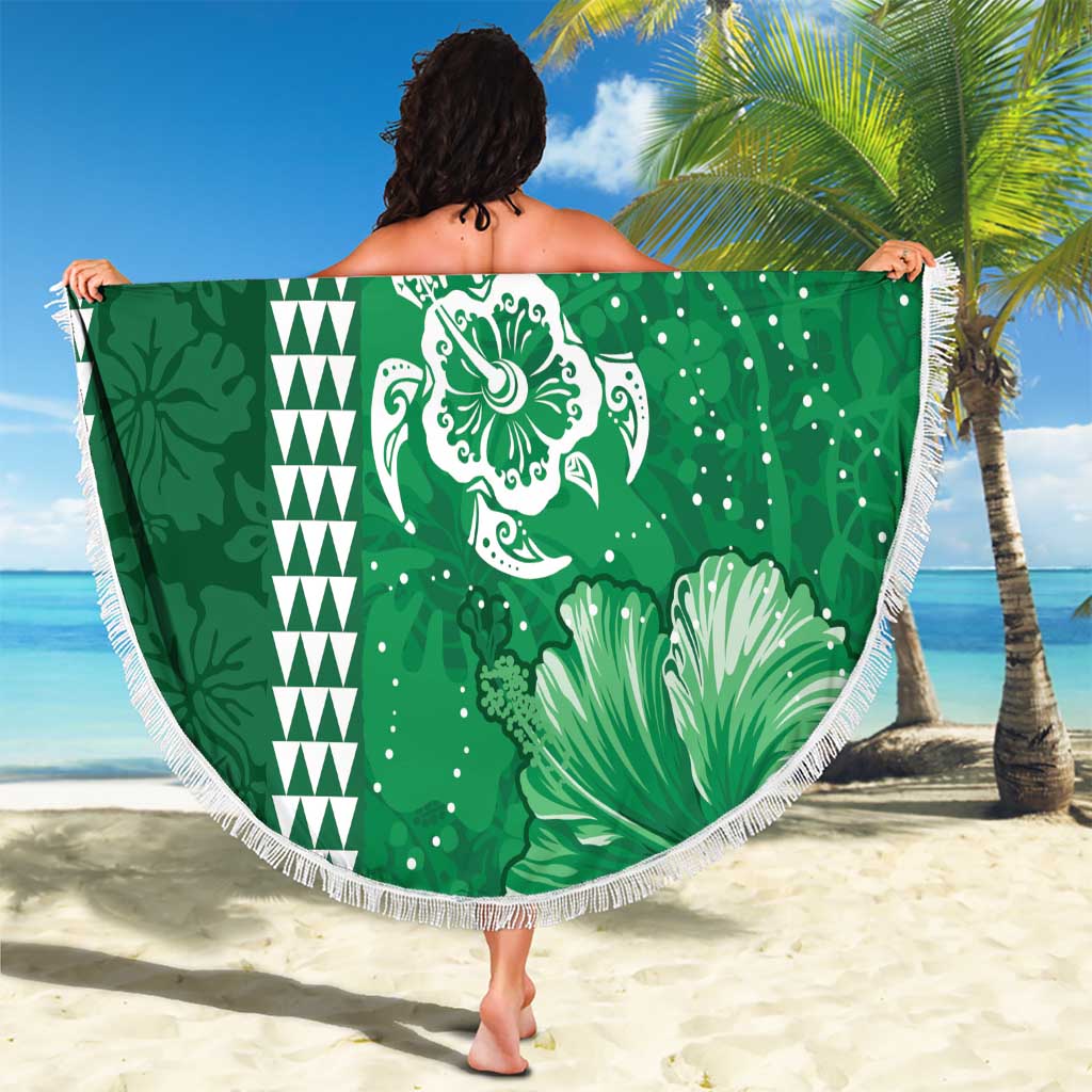 Green Hibiscus Turle Beach Blanket Hawaiian Style Tribal Tapa Pattern