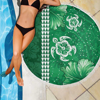Green Hibiscus Turle Beach Blanket Hawaiian Style Tribal Tapa Pattern
