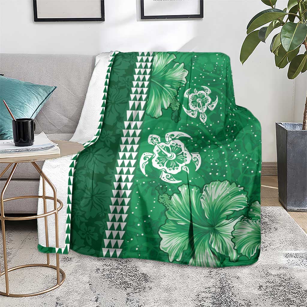 Green Hibiscus Turle Blanket Hawaiian Style Tribal Tapa Pattern