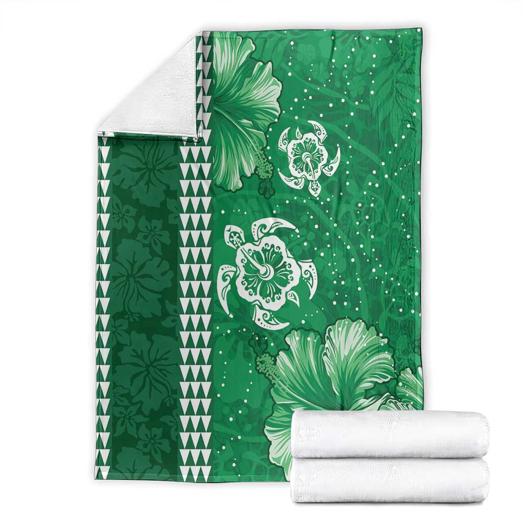 Green Hibiscus Turle Blanket Hawaiian Style Tribal Tapa Pattern