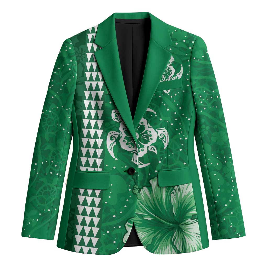 Green Hibiscus Turle Blazer Hawaiian Style Tribal Tapa Pattern - Polynesian Pride
