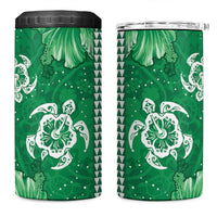 Green Hibiscus Turle 4 in 1 Can Cooler Tumbler Hawaiian Style Tribal Tapa Pattern