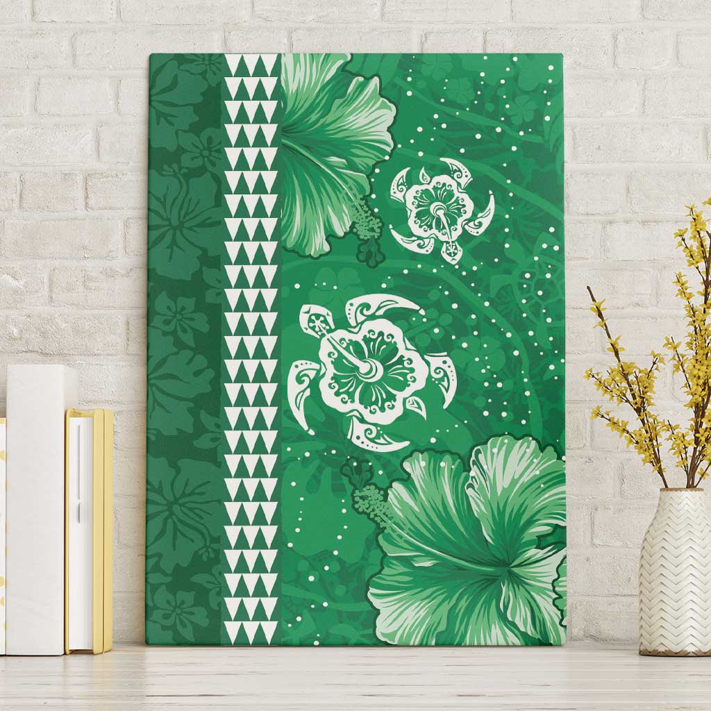 Green Hibiscus Turle Canvas Wall Art Hawaiian Style Tribal Tapa Pattern
