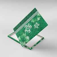 Green Hibiscus Turle Canvas Wall Art Hawaiian Style Tribal Tapa Pattern