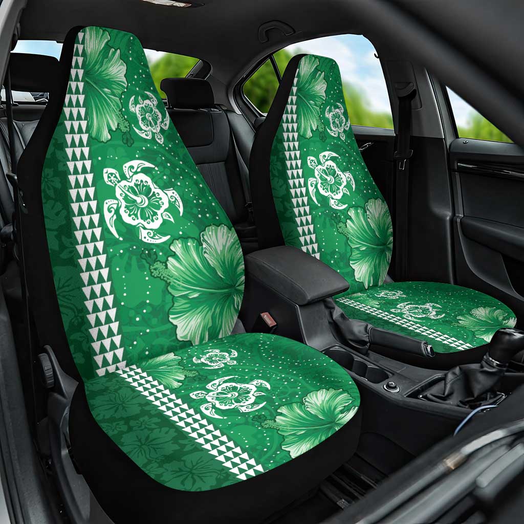Green Hibiscus Turle Car Seat Cover Hawaiian Style Tribal Tapa Pattern