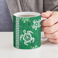 Green Hibiscus Turle Ceramic Mug Hawaiian Style Tribal Tapa Pattern - Polynesian Pride