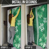 Green Hibiscus Turle Door Cover Hawaiian Style Tribal Tapa Pattern - Polynesian Pride
