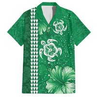 Green Hibiscus Turle Family Matching Long Sleeve Bodycon Dress and Hawaiian Shirt Hawaiian Style Tribal Tapa Pattern