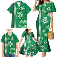 Green Hibiscus Turle Family Matching Mermaid Dress and Hawaiian Shirt Hawaiian Style Tribal Tapa Pattern