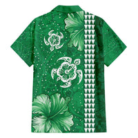 Green Hibiscus Turle Family Matching Off Shoulder Short Dress and Hawaiian Shirt Hawaiian Style Tribal Tapa Pattern