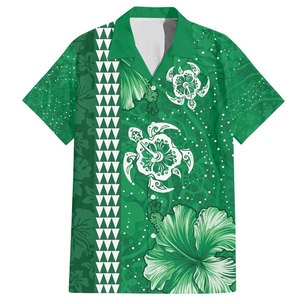 Green Hibiscus Turle Family Matching Short Sleeve Bodycon Dress and Hawaiian Shirt Hawaiian Style Tribal Tapa Pattern