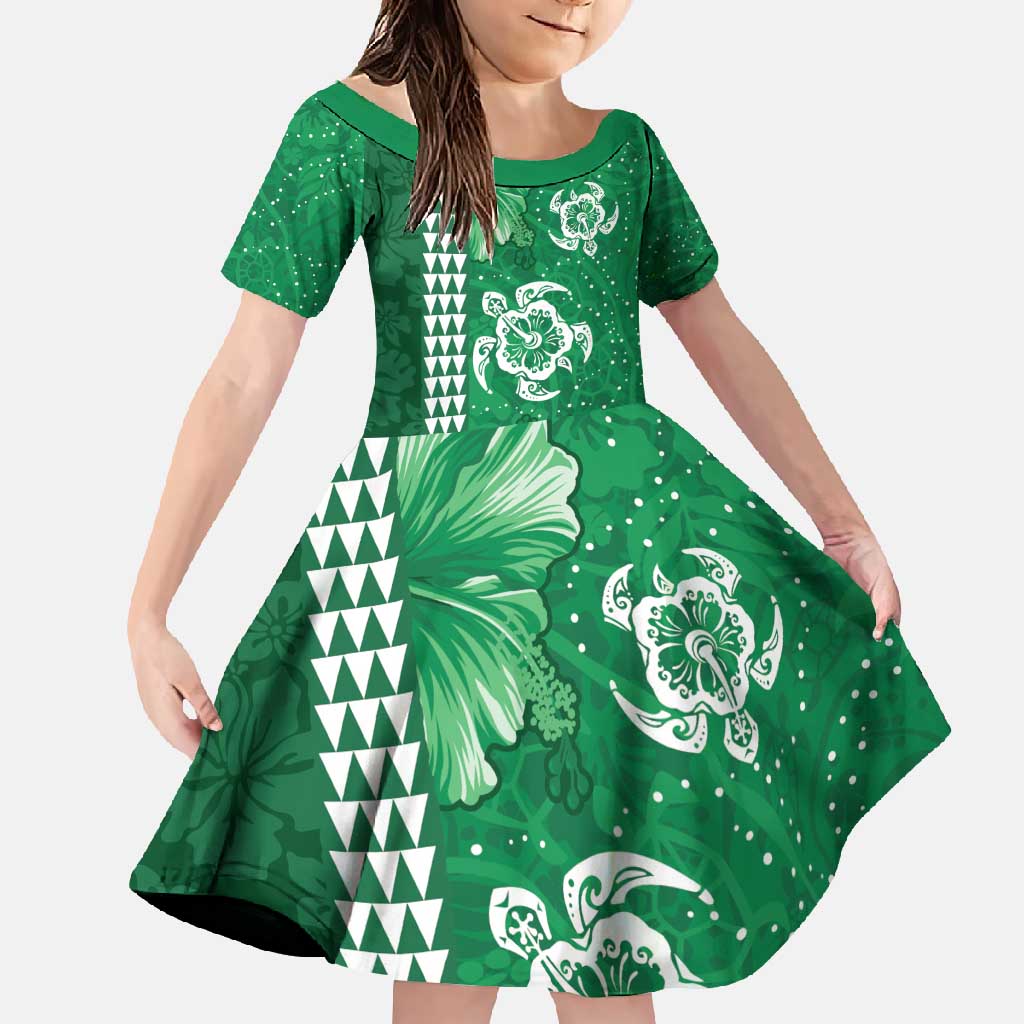 Green Hibiscus Turle Family Matching Tank Maxi Dress and Hawaiian Shirt Hawaiian Style Tribal Tapa Pattern