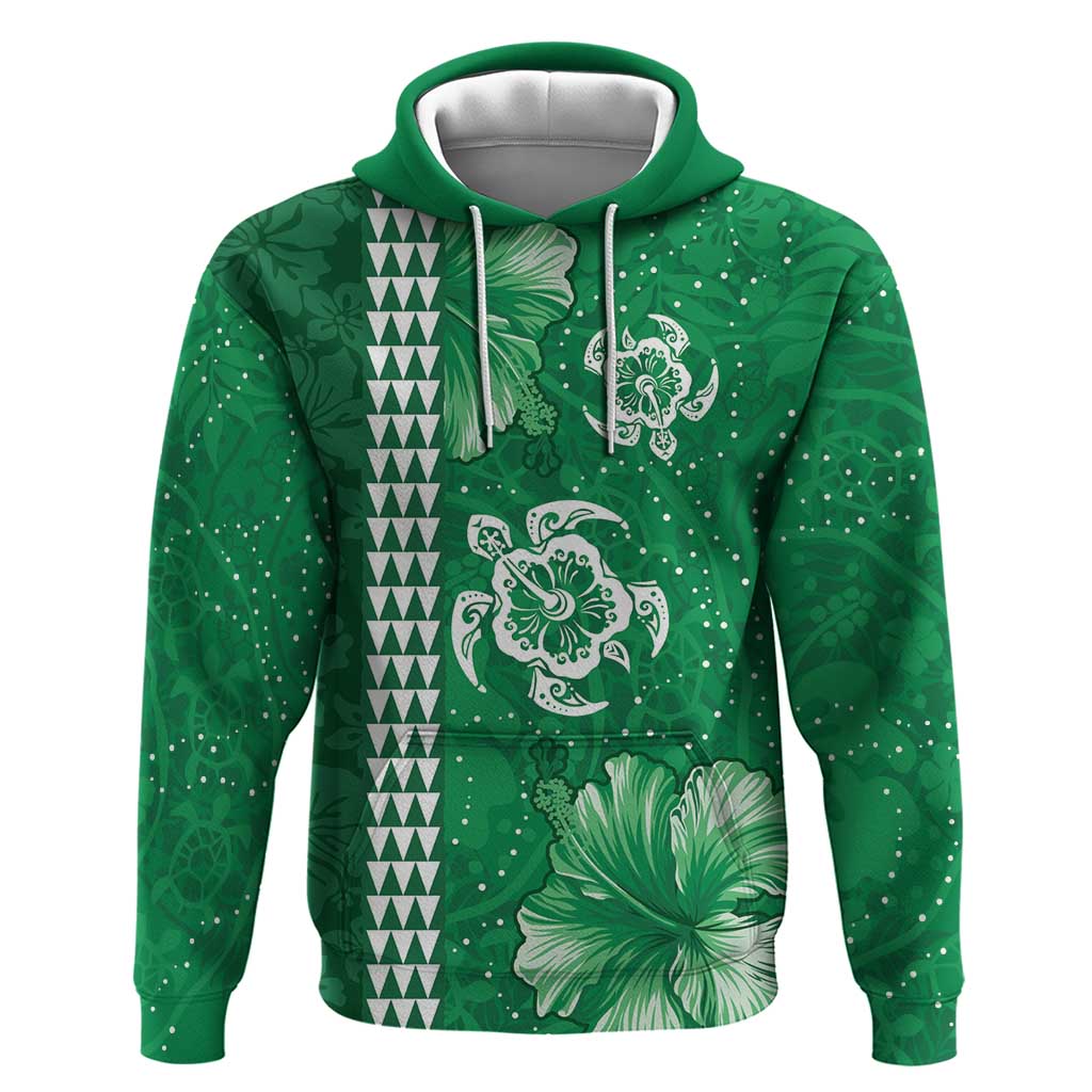 Green Hibiscus Turle Hoodie Hawaiian Style Tribal Tapa Pattern