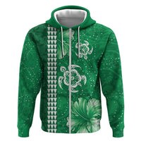 Green Hibiscus Turle Hoodie Hawaiian Style Tribal Tapa Pattern