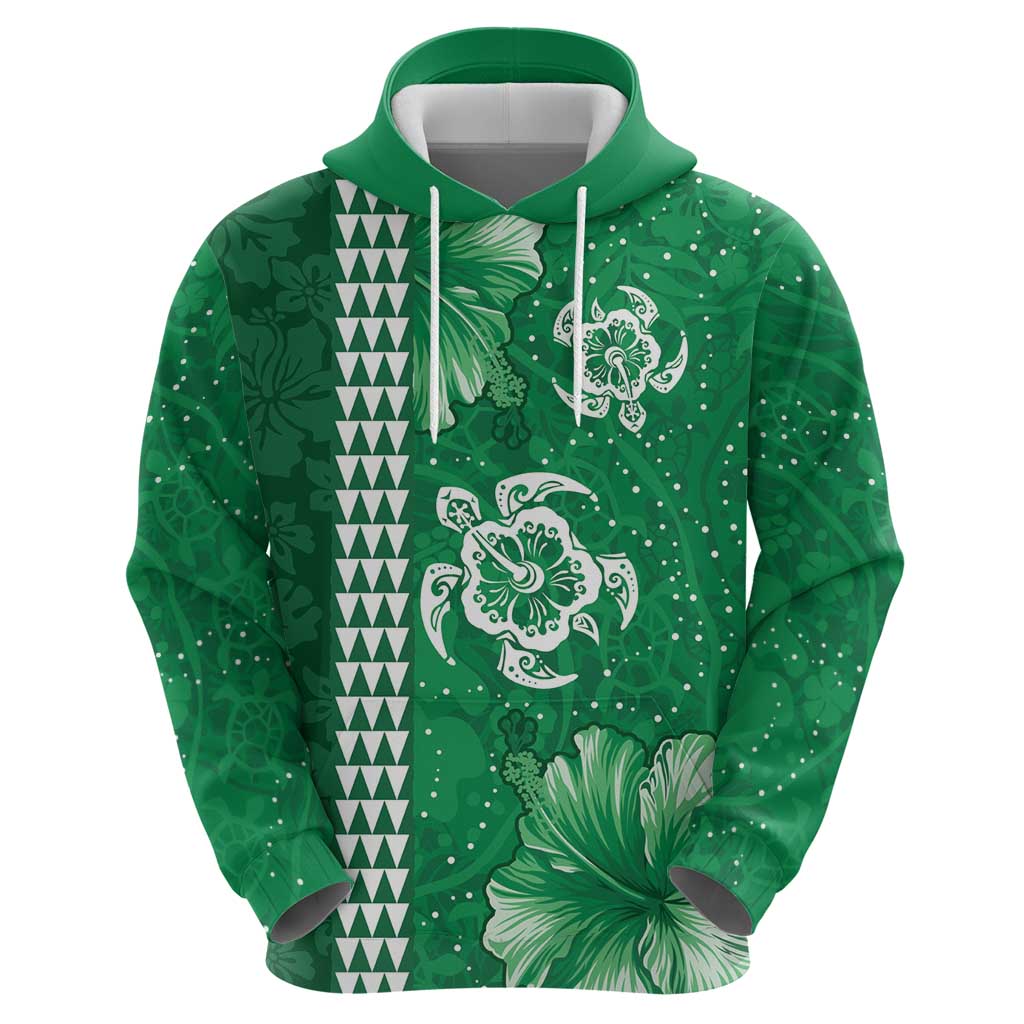 Green Hibiscus Turle Hoodie Hawaiian Style Tribal Tapa Pattern