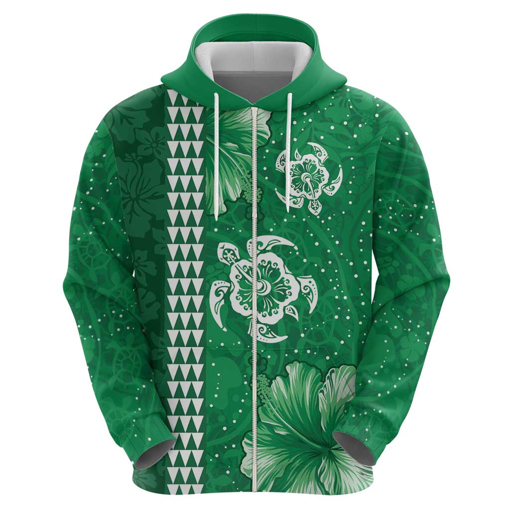 Green Hibiscus Turle Hoodie Hawaiian Style Tribal Tapa Pattern