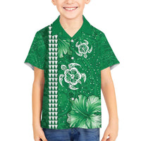 Green Hibiscus Turle Kid Hawaiian Shirt Hawaiian Style Tribal Tapa Pattern LT9 Kid Green - Polynesian Pride