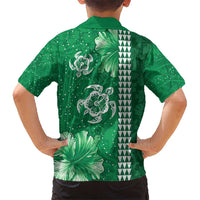 Green Hibiscus Turle Kid Hawaiian Shirt Hawaiian Style Tribal Tapa Pattern LT9 - Polynesian Pride