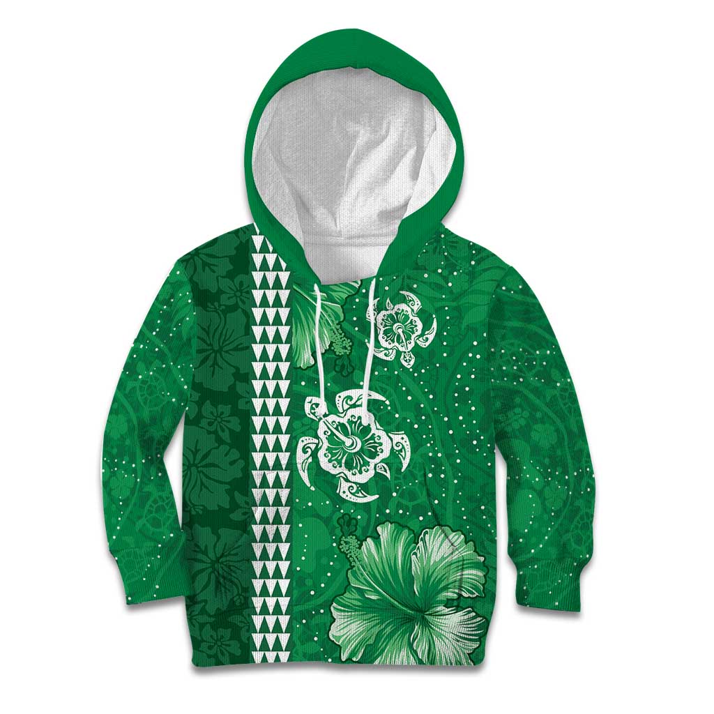 Green Hibiscus Turle Kid Hoodie Hawaiian Style Tribal Tapa Pattern LT9 Hoodie Green - Polynesian Pride