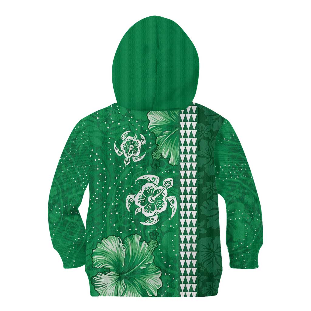 Green Hibiscus Turle Kid Hoodie Hawaiian Style Tribal Tapa Pattern LT9 - Polynesian Pride